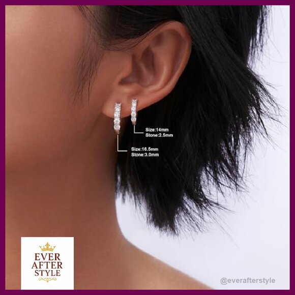 Moissanite Hoop Earrings Hypoallergenic Sterling Silver Gold Plated Studs - Picture 5 of 8